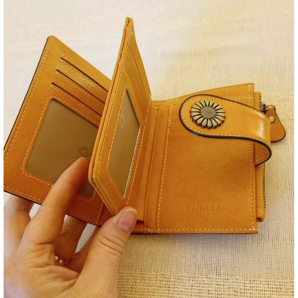 SENDEFN Yellow Sunflower Accented Bi-Fold Wallet Faux Leather 12 Slots NWOT - Picture 9 of 12
